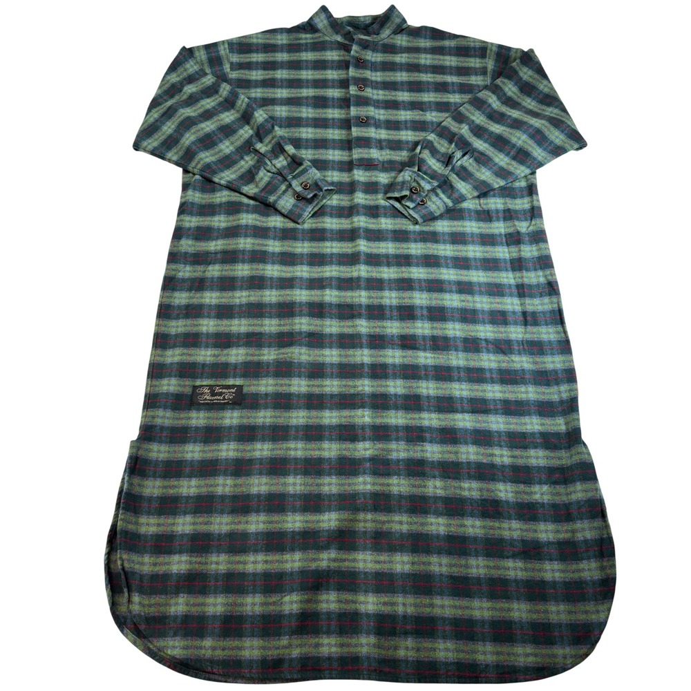 The Vermont Flannel Co Green Plaid Nightshirt One Size Organic Cotton Sleepwear